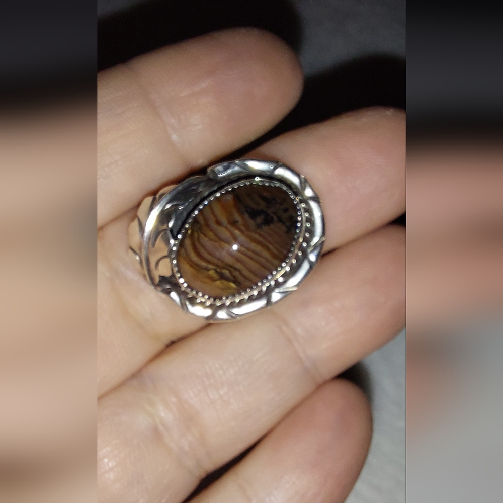 Vintage Tiger Jasper Silver Oval Ring
